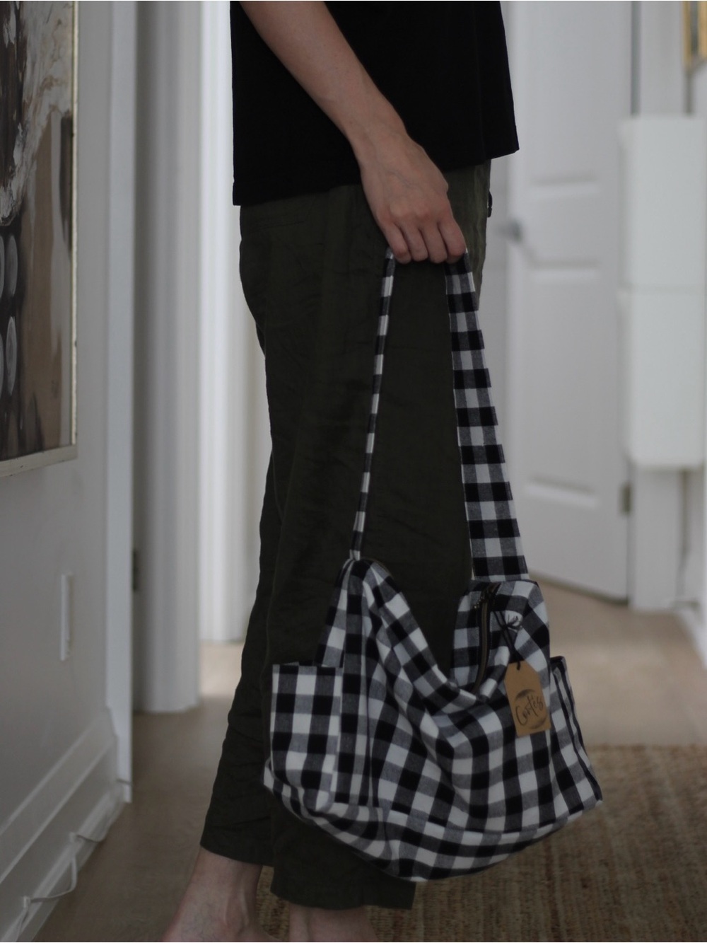 Black and White Gingham Tote Bag